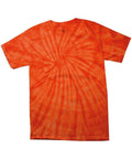 Introducing the TD01B, a vibrant orange tie-dye T-shirt from Colortone, featuring a mesmerizing spiral pattern that radiates from the center. This shirt is designed with short sleeves and a classic round neck for ultimate comfort and style.