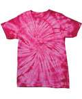 The Colortone TD01B t-shirt, featuring a vibrant pink tie-dye design with swirling patterns, is displayed flat against a white background.