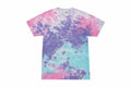 Introducing the Colortone TD02M, a vibrant short-sleeved tie-dye t-shirt featuring a stunning swirl pattern in delightful shades of pink, purple, and turquoise.
