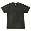 Introducing the Colortone TD02M, a black faded t-shirt that boasts a vintage, distressed texture. This short-sleeved shirt features a classic crew neck design and is shown laid flat against a pristine white background.