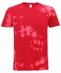 A Colortone TD09M t-shirt featuring irregular white patterns on a red tie-dye background.