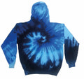 Colortone's TD31M hoodie showcases a spiral design in navy and light blue tie-dye.