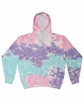 A Colortone TD31M hoodie featuring a tie-dye blend of pink, purple, and turquoise colors.
