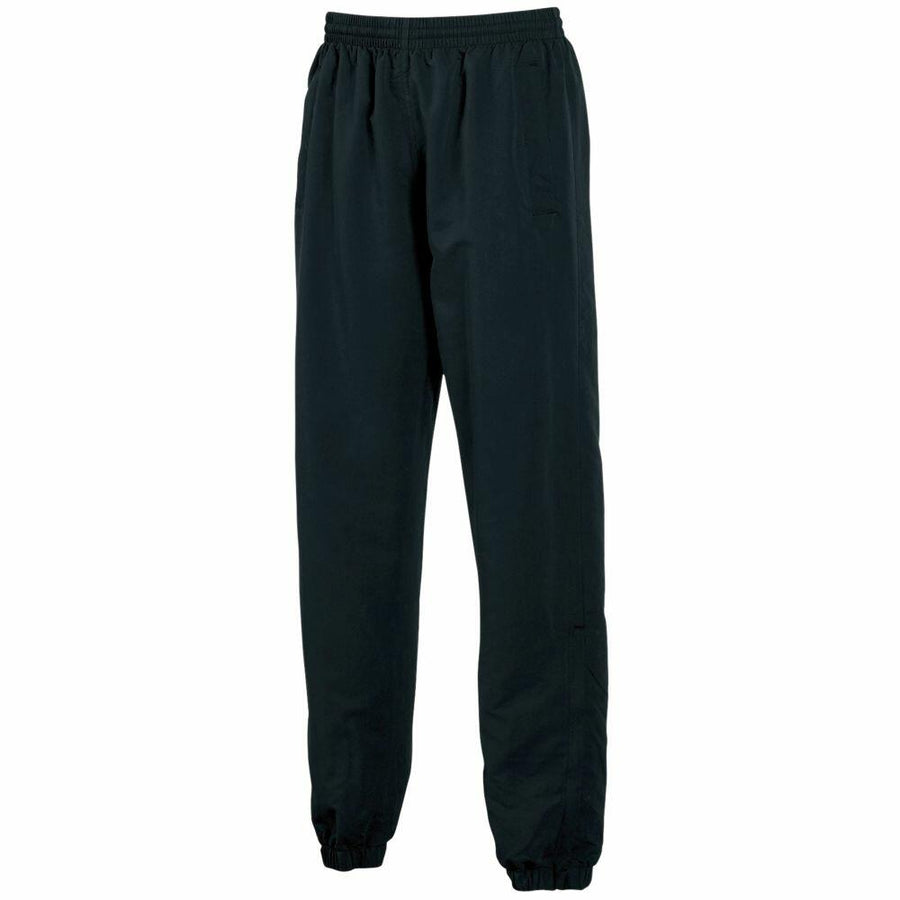 Front view of the TL047 by Tombo: black track pants featuring an elastic waistband and cuffs.
