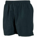 Tombo TL080 black athletic shorts featuring an elastic waistband set against a white background.