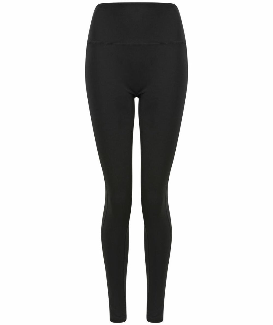 Tombo's TL370 black high-waisted leggings displayed against a white background.