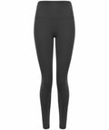 Tombo's TL370 black high-waisted leggings with a seamless design, displayed from the front on a white background.