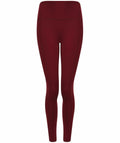 A pair of Tombo TL370 high-waisted burgundy leggings displayed on a white background.