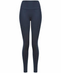 Tombo's TL370 black high-waisted leggings are showcased against a white background, highlighting their sleek and smooth finish.