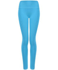 A pair of Tombo TL370 bright blue, full-length leggings on a white background, featuring a high waistband and a smooth, seamless design.