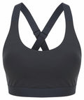 The Tombo TL371 is a gray sports bra featuring a racerback design and wide straps.