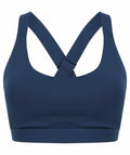 The TL371 by Tombo is a navy blue sports bra with a scoop neckline and crisscross back straps.