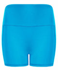 Tombo's TL372 bright blue high-waisted athletic shorts feature a smooth texture and seamless design, showcased on a plain white background.