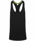 Tombo TL504 black sleeveless athletic tank top featuring a racerback design displayed against a white background.