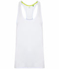 The TL504 from Tombo is a plain white tank top featuring a racerback design with a small green logo tag inside the collar.