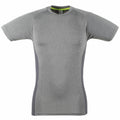 Tombo's TL515 is a gray athletic short-sleeve shirt featuring raglan sleeves and a darker side panel design.