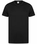 Tombo's TL545 is a plain black T-shirt featuring a round neck and short sleeves.