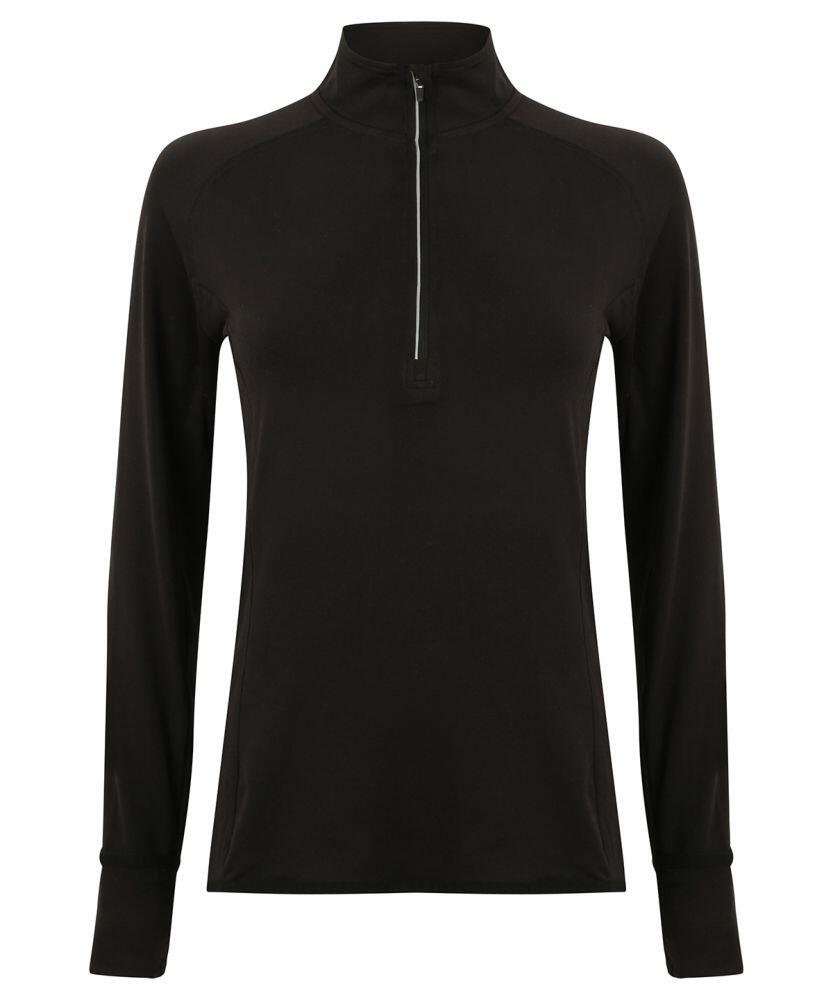 A Tombo TL563 pullover featuring a black long-sleeve design, high collar, and front zipper.