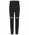 TL673 by Tombo features black leggings designed with mesh panels on the thighs and accented with small stud details on the lower legs.