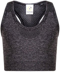 A Tombo TL697 sports top in gray, featuring a sleeveless design with a mesh racerback and branded label at the neckline.