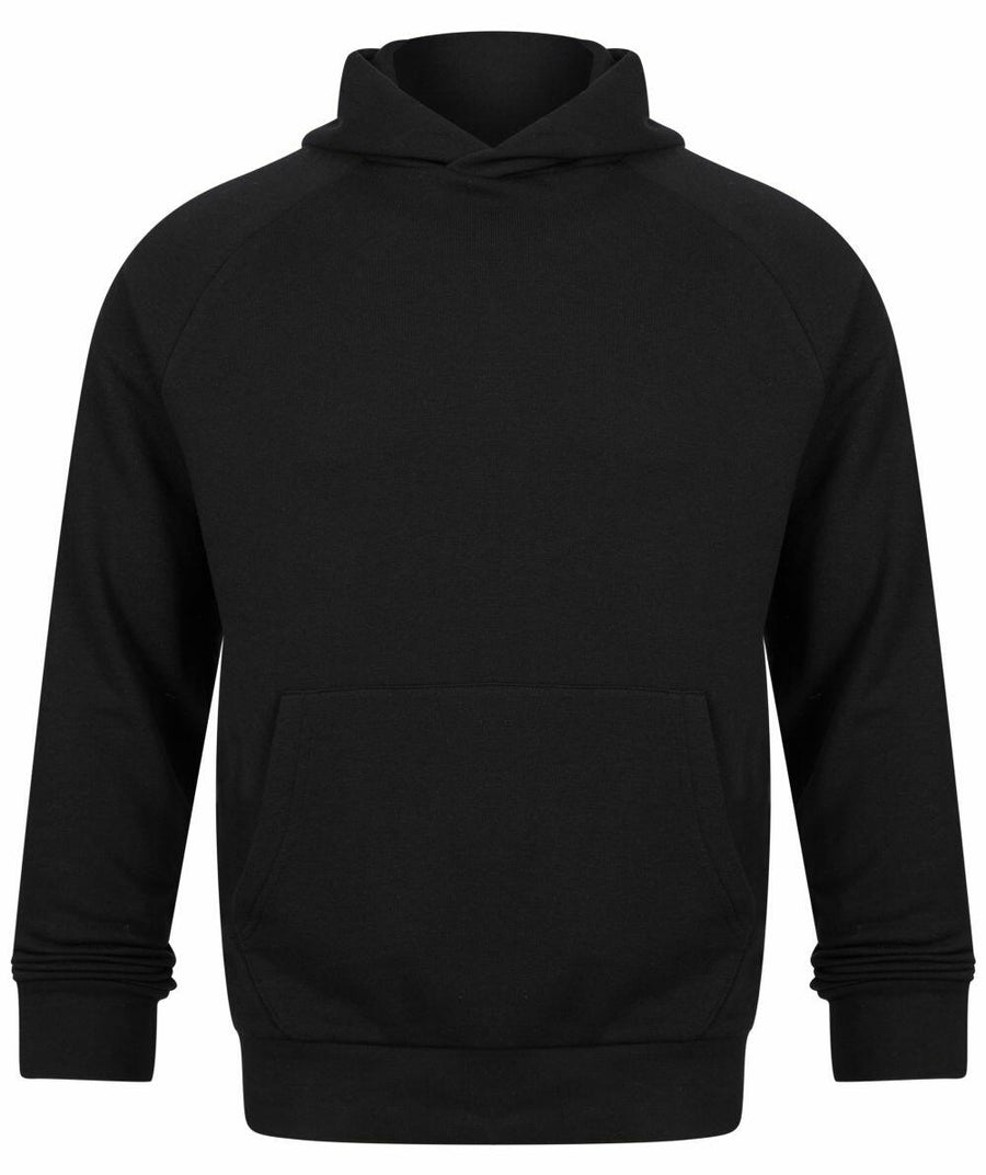 A TL710 black hoodie from Tombo featuring a front pocket and long sleeves.