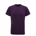 A plain, dark purple t-shirt from Tri-Dri, featuring short sleeves and a round neckline, set against a white background. The TR010 model showcases a simple and casual design.