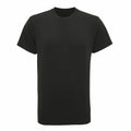 The Tri-Dri TR010 is a plain black T-shirt set against a white background. The shirt features short sleeves and a round neckline, showcasing a simple and classic design.