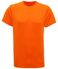 A Tri-Dri TR010 T-shirt featuring a plain, vibrant orange color, short sleeves, and a round neckline, showcased against a white background.