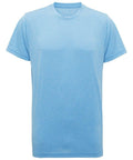 A Tri-Dri TR010 T-shirt in light blue, featuring short sleeves and a crew neck, is displayed against a white background.
