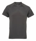 Tri-Dri's TR011 gray short-sleeve athletic T-shirt displayed against a white background.