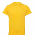 A Tri-Dri TR011 plain yellow t-shirt with a crew neck displayed against a white background.