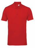 A Tri-Dri TR012 red short-sleeve polo shirt featuring a collar and three buttons.