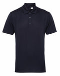 A plain black polo shirt, identified as product TR012 by the brand Tri-Dri, featuring a collar and three buttons on the front.