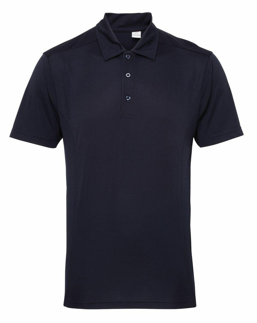 A plain black polo shirt, identified as product TR012 by the brand Tri-Dri, featuring a collar and three buttons on the front.