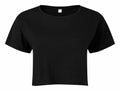 Tri-Dri's TR019 features a plain black cropped t-shirt design with short sleeves and a round neckline.