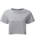 The Tri-Dri TR019 is a plain light gray cropped T-shirt featuring a round neckline and short sleeves.