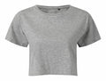 The Tri-Dri TR019 crop top features a plain grey design with a round neckline and short sleeves. It's crafted from a soft and lightweight fabric, intended for a casual fit.