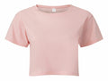 The TR019 by Tri-Dri is a plain light pink cropped t-shirt with short sleeves and a round neckline, set against a white background.