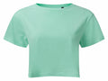 A plain mint green short-sleeved crop top, style TR019 by Tri-Dri, displayed on a white background. The fabric looks soft and lightweight, making it perfect for casual wear.