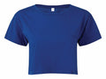 The TR019 by Tri-Dri is a plain blue cropped T-shirt featuring short sleeves and a round neckline, showcased against a white background.