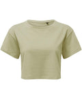 Introducing the Tri-Dri TR019, a light green crop top featuring short sleeves and a round neckline. The soft and comfortable fabric makes it perfect for casual wear. Displayed against a plain white background, this stylish shirt is sure to become a wardrobe staple.