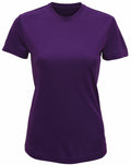 The Tri-Dri TR020 T-shirt, featuring a plain purple design, is displayed against a white backdrop. It comes with a round neckline, short sleeves, and offers a relaxed fit.