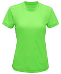 A short-sleeve T-shirt with a vibrant green hue, featuring the TR020 design by Tri-Dri, set against a plain background.