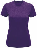 A Tri-Dri TR020 T-shirt is displayed against a white background, featuring short sleeves and a round neckline. The T-shirt is in a plain purple color.