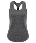 Tri-Dri TR027 sleeveless racerback athletic tank top in gray displayed on a plain white background.