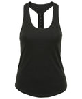 Tri-Dri's TR027 black racerback tank top features a straightforward, athletic design.