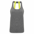 Tri-Dri TR028 athletic tank top in gray with a racerback design featuring wide neon yellow straps.