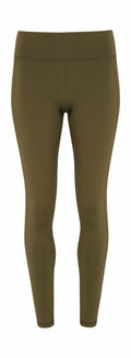The TR031 leggings by Tri-Dri are showcased on a plain white background. These olive green leggings feature a straightforward, full-length design with an elastic waistband and a minimalistic appearance, free of any visible logos or patterns.