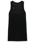 A Tri-Dri TR041 tank top in black, featuring a sleeveless design with a scoop neckline and perforated details around the shoulders.