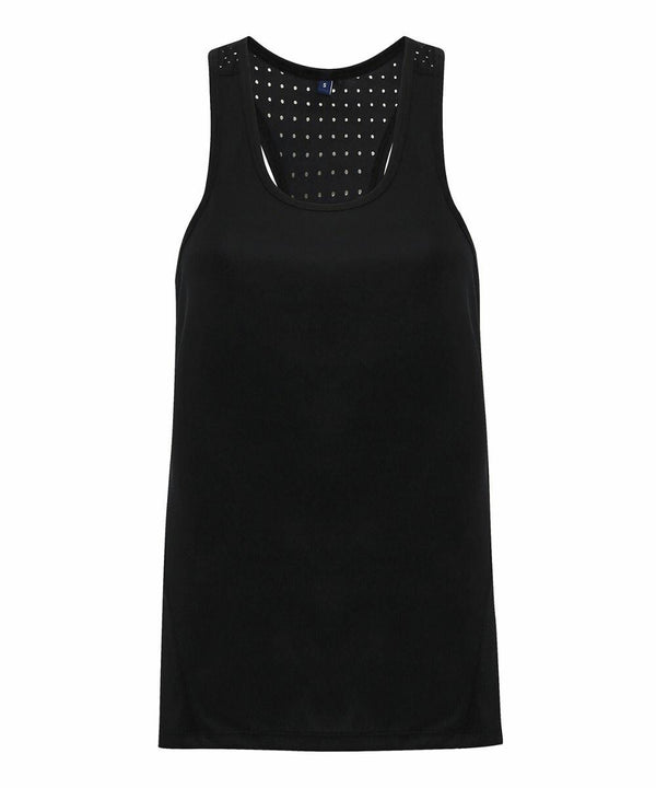 A black sleeveless Tri-Dri TR041 with a rounded neckline and small, evenly spaced perforations on the upper back area.